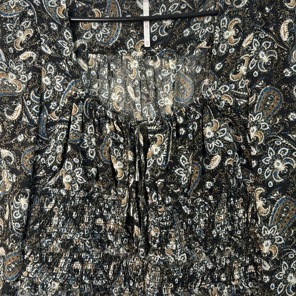 Free People Santiago Bohemian Sheer Paisley Long Frayed Sleeve Blouse XS Women - Picture 3 of 11